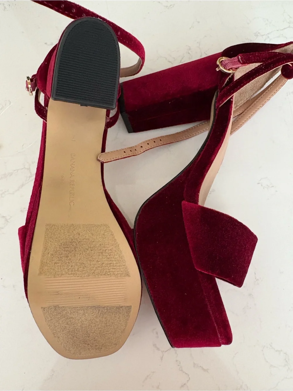 Banana Republic Burgundy Velvet Platform Block Heels